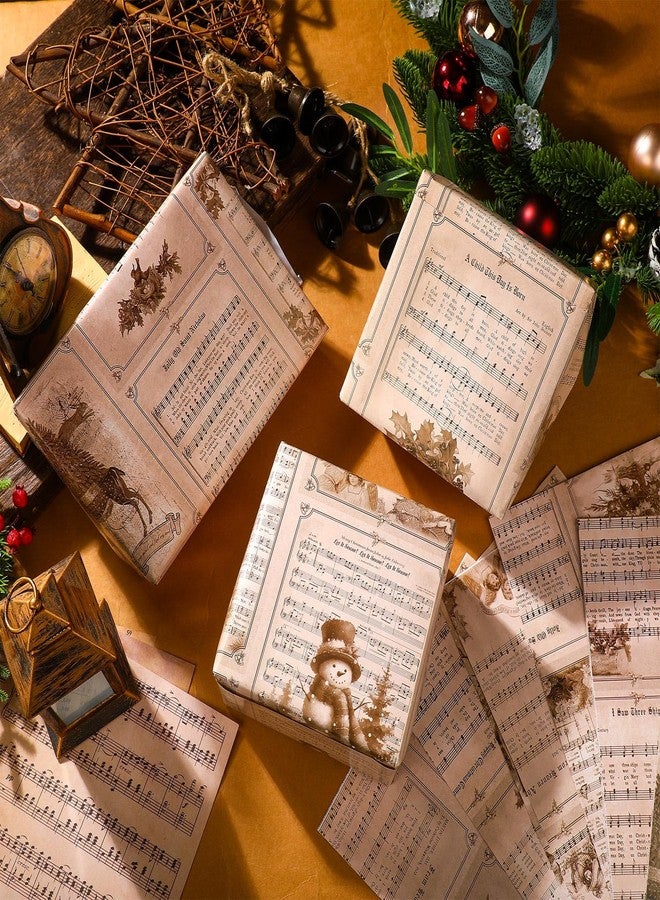 Watersay 12 Pcs Vintage Christmas Music Wrapping Paper 27 x 19 Inch Old Christmas Music Wrap Paper Funny Holiday Gift Packaging Festive Design for Xmas Party Decoration Scrapbooking Arts Craft(Brown) - Image 3